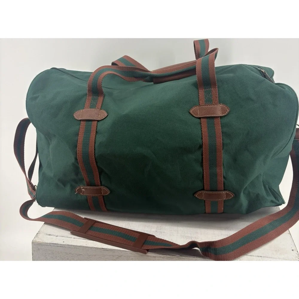 VTG Polo Ralph Lauren Fragrance Duffel Bag Green Nylon Canvas Weekender Pony 20